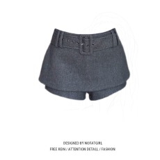 批发大码胖MM灰色高腰毛呢半身裙女<b class='q'>秋</b>冬季新款修身显瘦设计感百搭裤裙