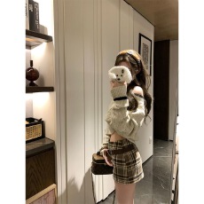 批发复古毛呢腰带格子<b class='q'>半身裙</b>女冬修身显瘦a<b class='q'>字</b>包臀格纹短<b class='q'>裙</b>