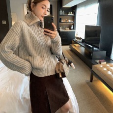 批发复古A<b class='q'>字</b>廓形灯芯绒半<b class='q'>裙</b>(含皮带)简约不对称包臀<b class='q'>半身裙</b>秋冬款