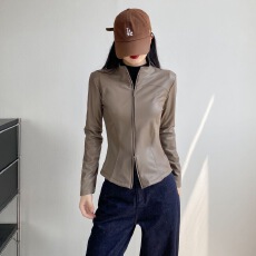 批发美式复古气质高级感皮衣外套女<b class='q'>春</b>秋新款简约百搭高级感拉链上衣女