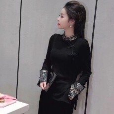 批发<b class='q'>中国风</b>时尚国风盘扣丝绒打底衫女秋冬新款气质高档洋气衬衫上衣