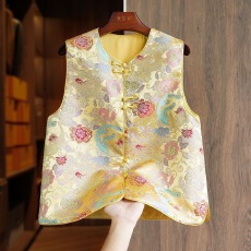 批发高级穿搭黄色提花女装复古风外穿上衣新中式马甲2025<b class='q'>夏</b>季新款独特