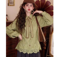 批发2025<b class='q'>冬</b>季新款小众设计感拼接衬衫女复古港风POLO领百搭长袖上衣