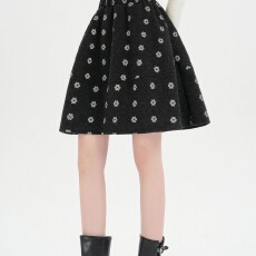 批发印花毛呢松紧腰<b class='q'>半身</b>裙秋冬新款高腰显瘦大码花朵大摆<b class='q'>中裙</b>