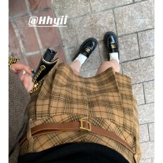 批发格纹毛呢百褶裙女2025秋季韩系学院风高腰<b class='q'>格子裙</b>a字半身裙小个子