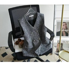 批发时尚短款小香风西装马甲外套<b class='q'>女</b>春秋简约气质复古双排扣外穿<b class='q'>西服</b>