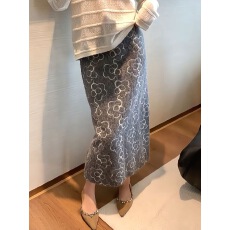 批发复古花朵毛呢刺绣半身裙<b class='q'>秋</b>冬加厚高级气质2025新款长裙显瘦a字裙