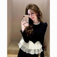 批发法式绝美宫廷风复古内搭打底衫小香风高级感气质黑色丝绒<b class='q'>衬衫</b>女