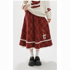 批发跨年元旦花边毛呢圣诞半身裙安克拉复古红冬季裙节日氛围跨年<b class='q'>蕾丝</b>