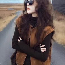 批发大码简约复古工装棕色舒适松弛无袖马甲女春<b class='q'>秋</b>叠穿百搭马甲小个子