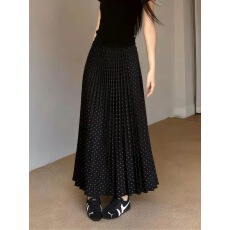 批发2026年春季新款法式复古风黑色波点半身裙女时尚高腰显瘦气质长裙