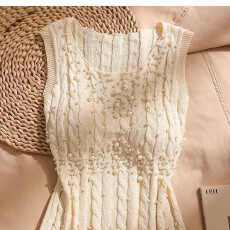 批发新款法式重工钉珠设计无袖吊带优雅显瘦修身针织内搭外穿上衣2026