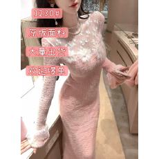 批发Sun雅乔【温柔乡】<b class='q'>网纱</b>蕾丝拼接毛绒针织长袖连衣<b class='q'>裙</b>