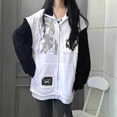 批发【华棉复合 成品】美式复古贴布拼接<b class='q'>卫衣</b>女早春设计感外套潮