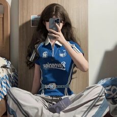 批发【210克95棉40s奥戴尔】<b class='q'>街头</b>甜酷风POLO领翻领短袖t恤女潮