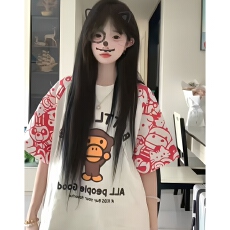 批发【原版面料】猿猴字母撞色拼接短袖<b class='q'>T</b><b class='q'>恤</b>夏季情侣上衣潮