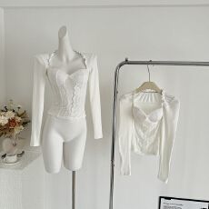 批发OKMASHOP 内搭上衣女秋冬修身<b class='q'>打底衫</b>纯欲气质蕾丝拼接性感长袖T恤