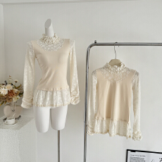 批发LOLOL迷雾城堡假两件内搭半高领蕾丝网纱<b class='q'>打底衫</b>女t恤2025新款