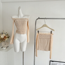 批发WW原创媚骨天成蕾丝显瘦时尚性感百搭修身小众设计上衣半<b class='q'>裙</b>套