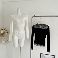 批发MOSS STUDIO暖岁新中式醋酸羊毛拼接蕾丝针织打底衫女