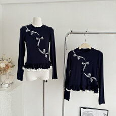 批发曾小咸 韩系宝蓝色芭蕾风长袖t恤女秋冬加绒打底内搭短款修身上衣