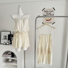 批发im向 露思<b class='q'>同款</b>! 莱赛尔立体抽皱木耳边吊带裙温柔垂感微A<b class='q'>连衣裙</b>