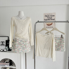 批发1只衮1Z1ZGUN 飞花梦境立体刺绣<b class='q'>网纱</b>长袖t恤清透防晒衫+碎花半<b class='q'>裙</b>