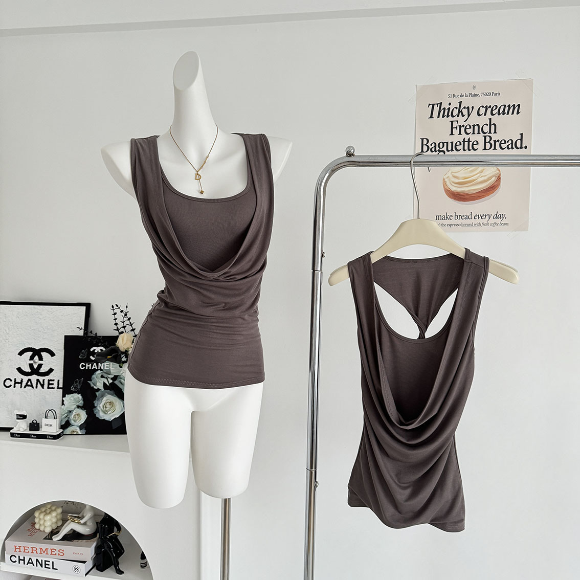yolo shop 차가운 센스 라이 경기 서울 페이크 레이어드 흔들다 칼라 비틀림 디자인 슬립 여성 다용도 품격 조끼 맨위