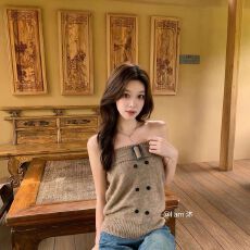 批发双排扣针织抹胸吊带背心女<b class='q'>夏</b>季巨好看设计感纯欲辣妹宽松无袖上衣