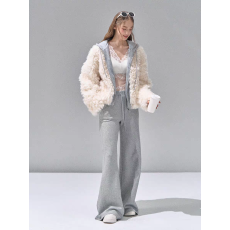 批发RECOIN R1C 假两件连帽拼接环保皮草女2025秋冬季新款毛毛短外套