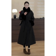 批发赫本风气质御姐穿搭狐狸毛围脖风衣羽绒服女2026年春季50绒子外套