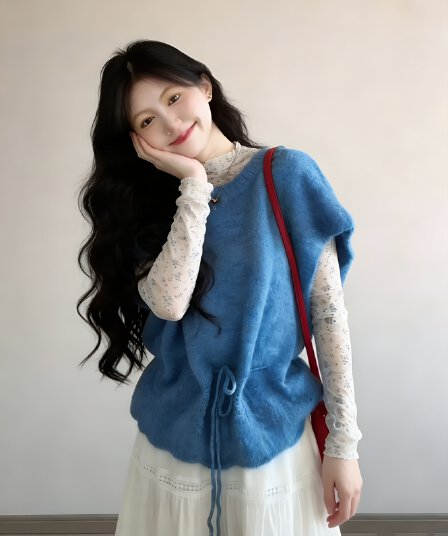 부드러운 느긋한 바람 한 부서 부드러운 찹쌀 맨위 어깨 스택 바늘 짠 셔츠 베스트 풀오버 스웨터 여자 봄