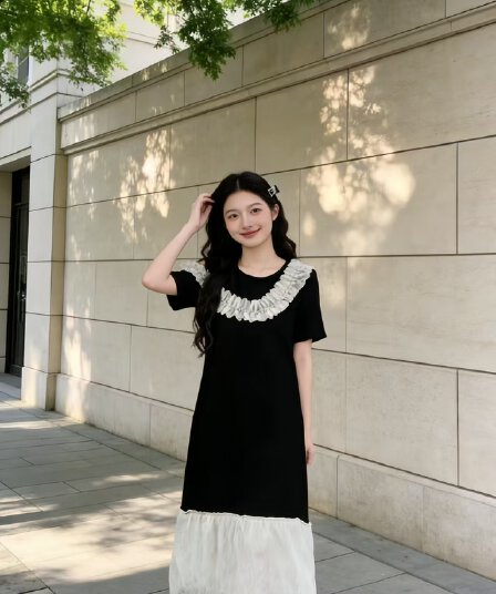 2026 프랑스식 오프숄더 프릴 칼라 레이스 조각 빅 사이즈 드레스 작은 대중 인기 슬림해 보이는 검정색 롱 스커트