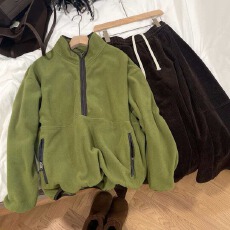 批发冬季慵懒高级感摇粒绒卫衣女2026新款小众撞色设计感保暖上衣ins