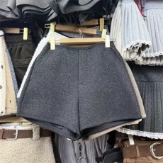 批发毛呢短裤女2025秋冬新款<b class='q'>韩版</b>高腰百搭直筒靴裤外穿打底休闲阔腿裤