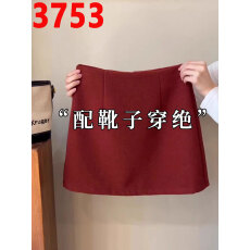 批发韩系红色毛呢短裙半身裙女秋冬新款小个子显瘦复古减龄a字包臀裙