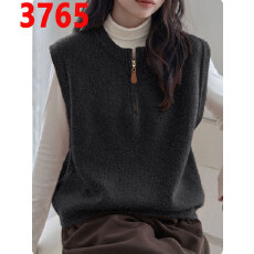 批发深灰色圆领半拉链针织马甲衬衫外搭叠穿坎肩格雷系学院风毛衣背心