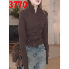 批发咖色德绒打底衫女秋冬内搭2025新款立领拉链修身保暖开衫外套上衣