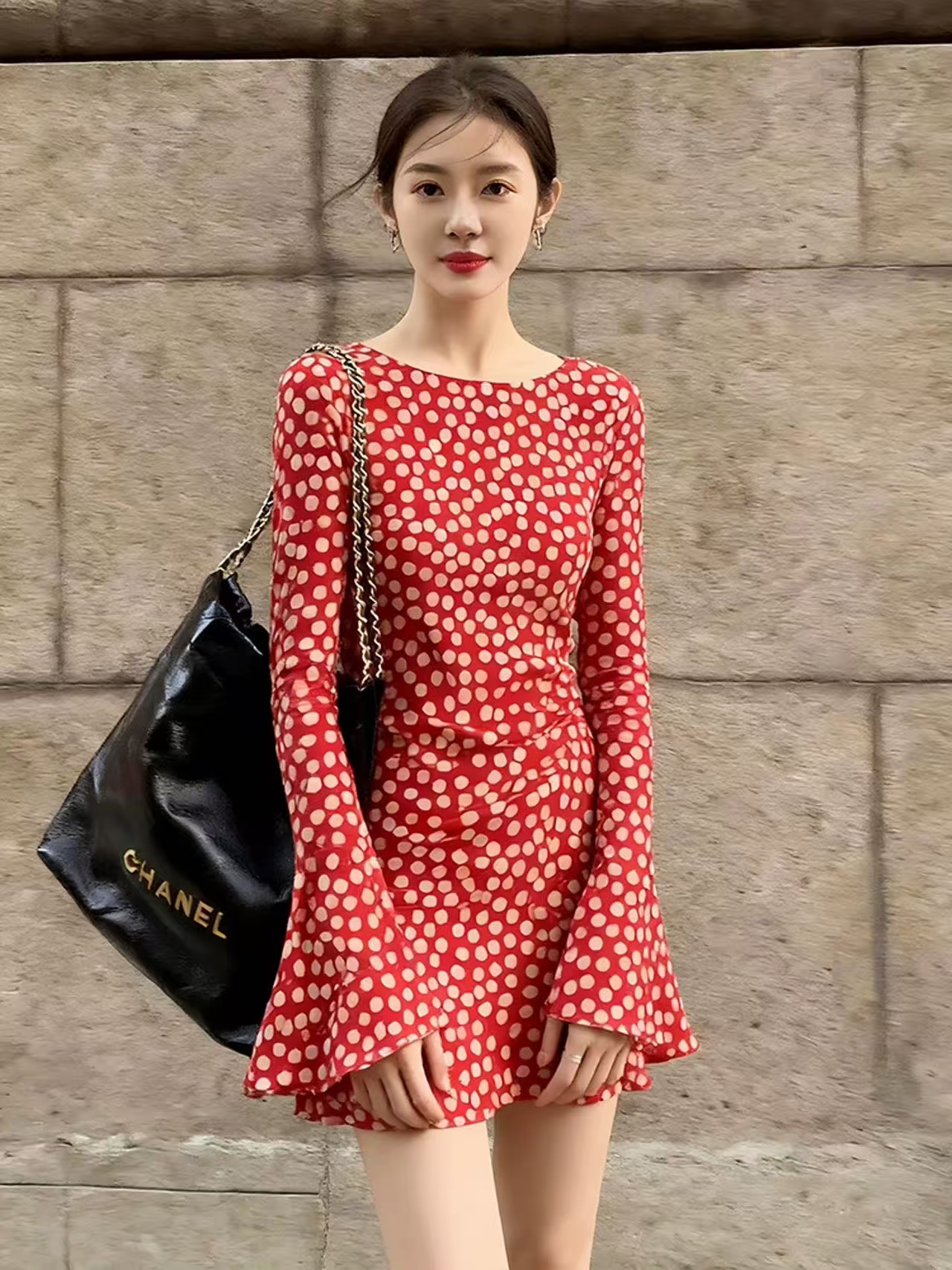 2026 자이언트 잘 생긴 ~ 중 빨간색 도트 무늬 쇼트 스타일 드레스 해변가 착용 가져 가라. 초여름 고유 한 아름다운 작은 키 치마