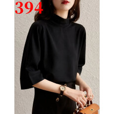 批发黑色半高领五分<b class='q'>袖</b><b class='q'>t</b><b class='q'>恤</b>女2026秋季新款宽松遮肚五分<b class='q'>袖</b>打底衫上衣女