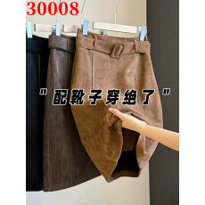 批发凡戴克棕风麂皮绒半身裙女秋冬新款<b class='q'>复古</b>高腰直筒A字裙包臀中裙