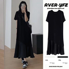 批发新品#<b class='q'>孕妇</b><b class='q'>连衣裙</b>夏季2026新款空气层赫本风小黑裙纸片人鱼尾长裙