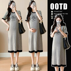 批发实拍#孕妇连衣裙夏季2026新款时尚盐系轻氧刺绣高级感中长裙