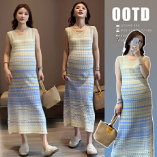 新品#孕妇连衣裙2025新款夏季高级感法式冰丝针织圆领无袖背心裙