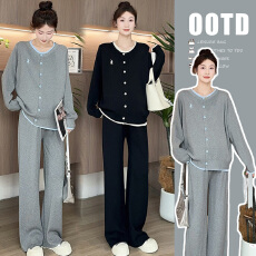 批发新品#<b class='q'>孕妇</b><b class='q'>春装</b>套装2026年新款网红休闲刺绣针织<b class='q'>上衣</b>+阔腿裤两件套