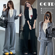 批发新品#孕妇春装套装2026新款慵懒风休闲针织<b class='q'>上衣</b>+阔腿裤潮妈两件套