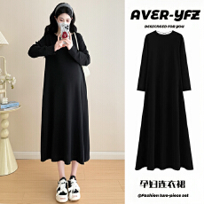 批发实拍#孕妇秋装连衣裙2025新款<b class='q'>春</b>秋季时尚长袖赫本风露背小黑长裙