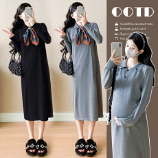 批发实拍#孕妇秋装连衣裙2025新款<b class='q'>春</b>秋季时尚翻领休闲针织裙子送丝巾