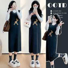 批发实拍#<b class='q'>孕妇</b><b class='q'>连衣裙</b>春装2026新款时尚翻领提花小马背心裙+<b class='q'>上衣</b>两件套