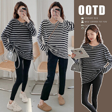 批发新品#孕妇秋装套装2025新款秋冬慵懒风宽松条纹针织衫上衣两件套